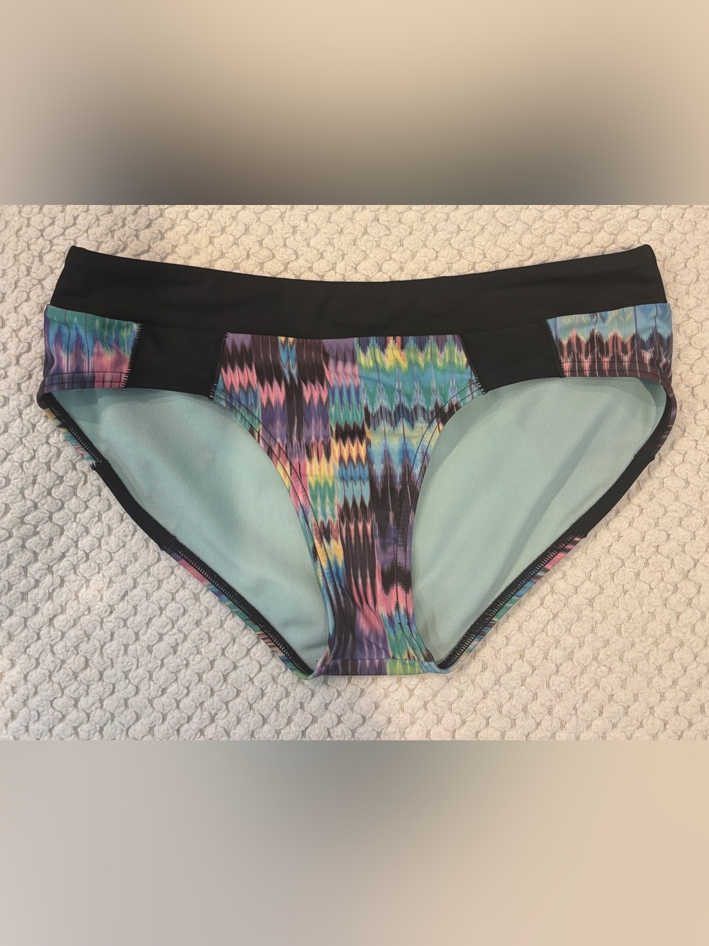 prAna Zuri Multicolor Patterned Bikini Bottom with Black Waistband. Size S